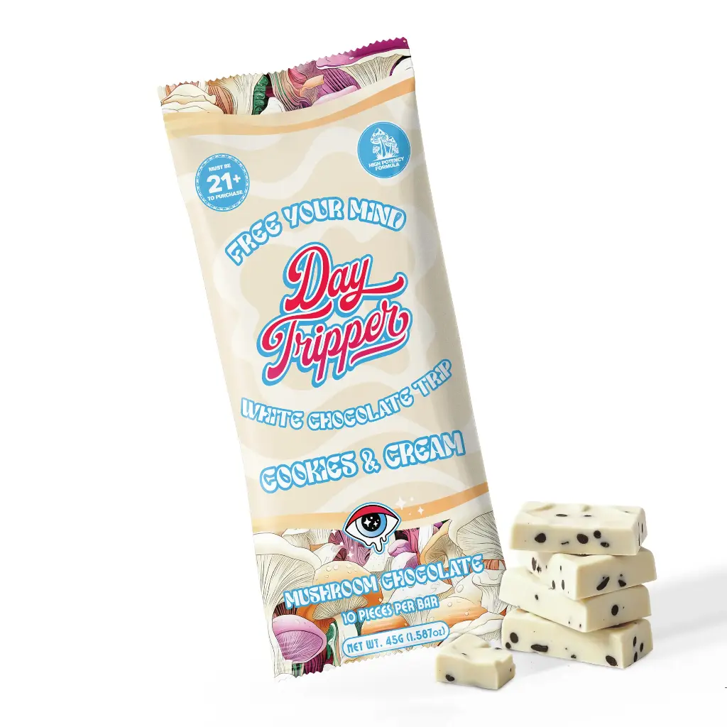 Day Tripper Mushroom Chocolate-10pcs/bar- White Chocolate Trip-Cookies & Cream