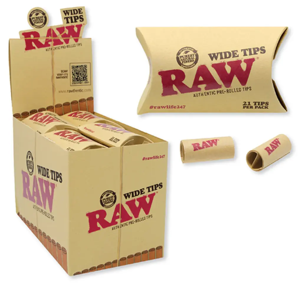 Raw Pre Rolled Wide Tips Thick 20ct Display