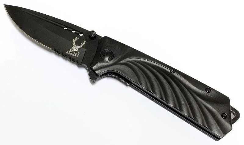 Black P/K Srtd Blade SS Handle Knife