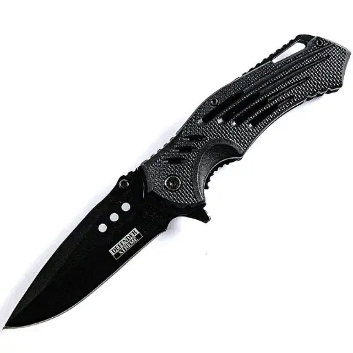 [638361806681] Defender Xtreme Black 8.75" Spring Assisted Tactical Folding Knife 3CR13 Steel