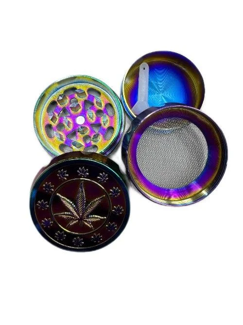 4pc Rainbow Grinder Polished Leaf Design