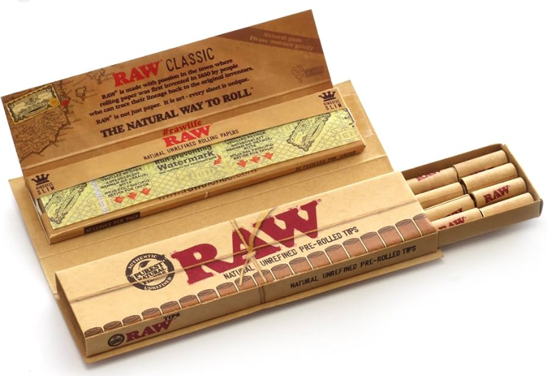 Raw Connoisseur Kingsize Slim+Pre-Rolled Tips 24 Packs Per Box