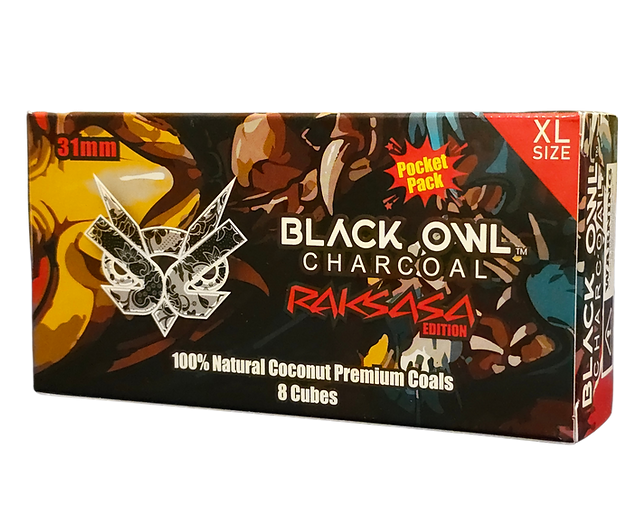 Black Owl Charcoal Natural Coconut Coals Pocket Packs-Raksasa Edition 31MM 8ct