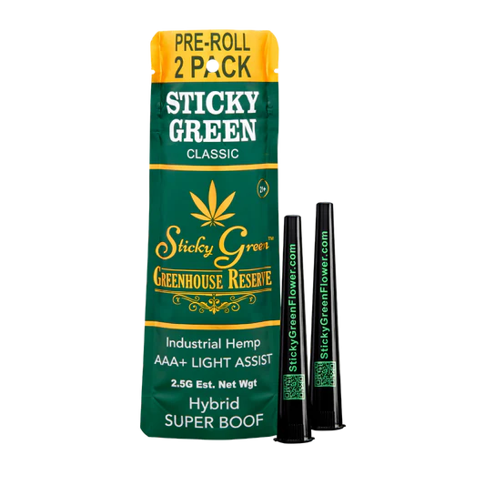 STICKY GREEN GREENHOUSE RESERVE AAA+ LIGHT ASSIST PRE-ROLL 2CT/PK 10PK/BOX