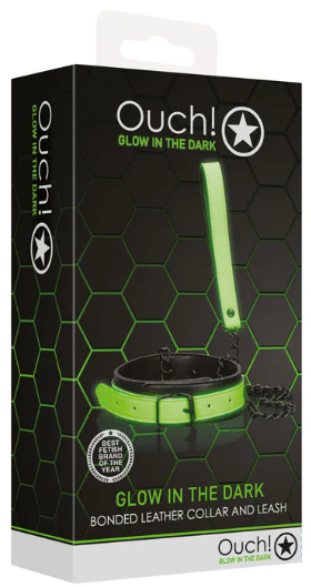 Ouch! Glow In The Dark Bonded Leather Collar & Leash