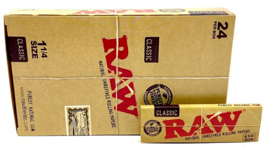 Raw Classic 1 1/4 Papers 24 Packs Per Box