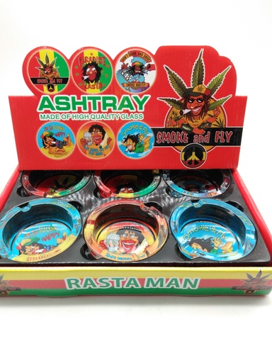 [1001001316] Glass RastaMan Ashtray 6pk - 1001001316