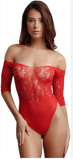 Shots Crotchless Rhinestone Teddy Red