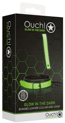 Ouch! Glow In The Dark Bonded Leather Collar & Leash