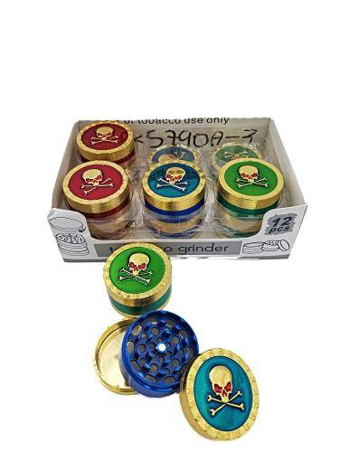 [5572] 3 Part 50mm Gold Grinder With Etched Skull & Bone