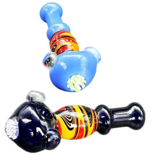 [5841] 8.5in Long Wigwag Art With Milky Glass Monster pipe