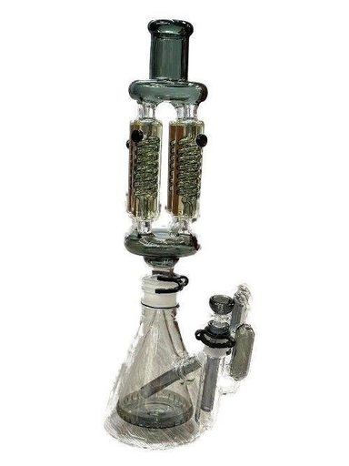 [6113] 14in 3 Chamber Glycerin Waterpipe W/ Free Ash Catcher Bowl