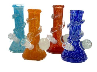 [5871] 8in Soft Glass Beaker W/ Swirl & Glass Knob