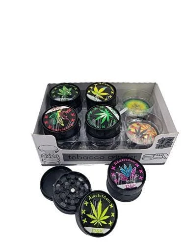 [5569] 3 Part Glass Top With Leaf Design 50mm Grinder