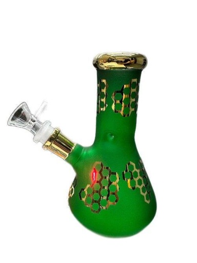 [6283] 6.5in Green Golden Honey Comb Beaker