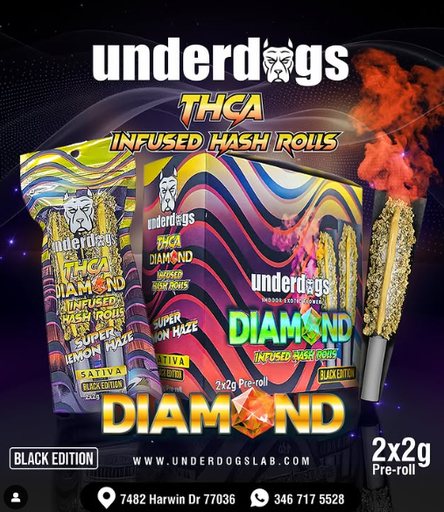 Underdogs THC-A Diamond Infused Hash Rolls 2x2