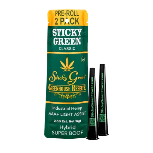 STICKY GREEN GREENHOUSE RESERVE AAA+ LIGHT ASSIST PRE-ROLL 2CT/PK 10PK/BOX